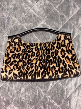 Vintage Leopard Print Fur Top-Handle Bag - Brown/Black